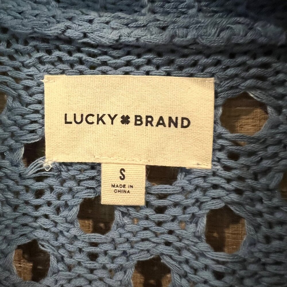Lucky Brand Women's blue Cotton Crochet Open-Front Cardigan Sweater size S - Picture 4 of 8